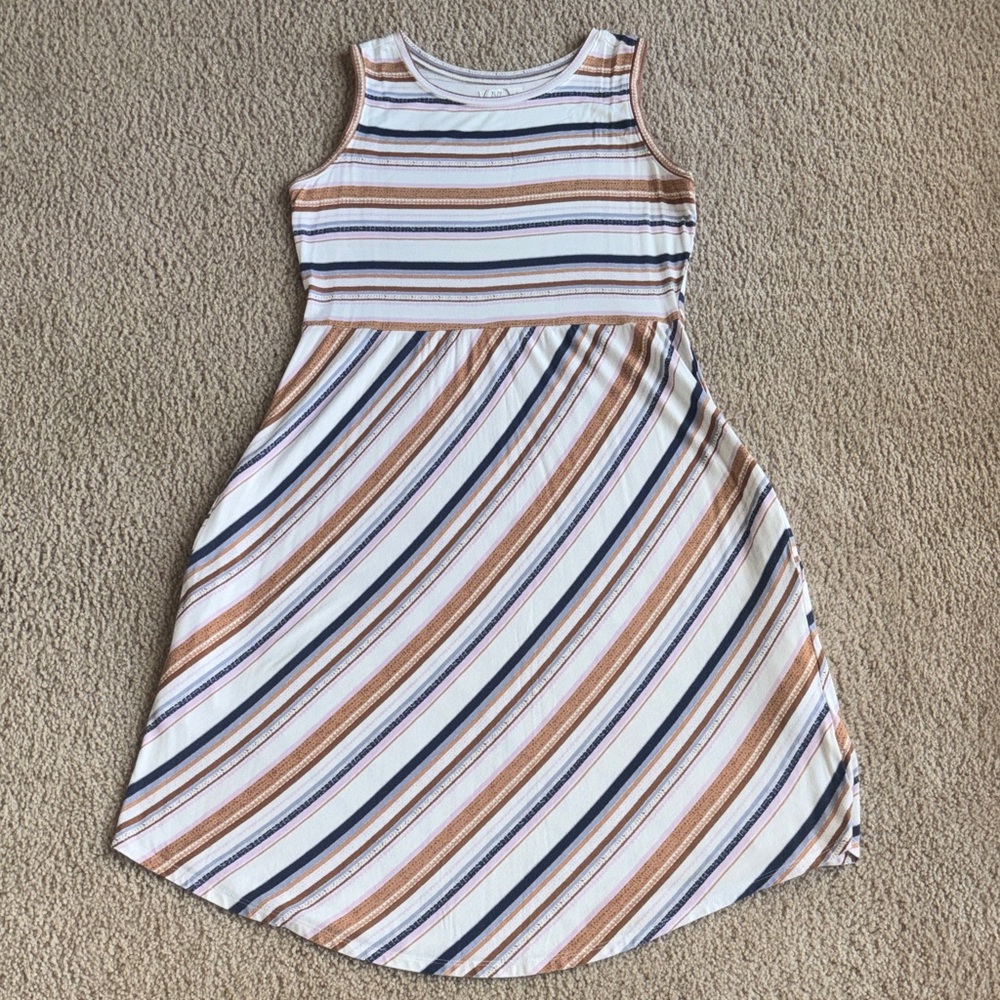 Women’s Striped Sleeveless Dress - White, Tan & Navy